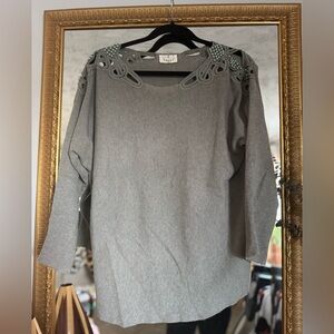 Elegant Gray Blouse with Embellished Shoulders